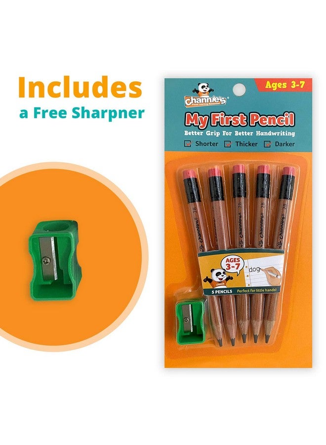 Channie's My First Pencil, Easy-to-Hold Jumbo Pencils for Preschoolers, Kindergarteners & 1st Graders, Brown Wooden 2B Fat Pencils for Kids Ages 3-7, 2 Pack (5 Each) + Sharpener - Image 2