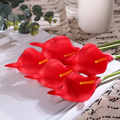 Duovlo 20pcs Calla Lily Bridal Wedding Bouquet Lataex Real Touch Artificial Flower Home Party Decor (Red) - Image 5