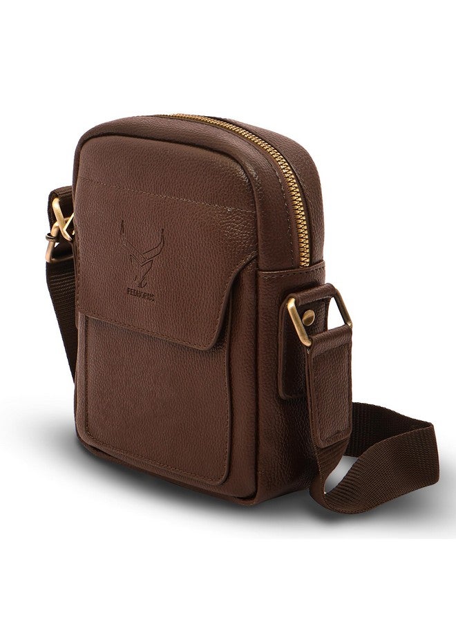 REDHORNS Faux Leather Small Cross Body Sling Bag for Men & Women, 3 Zipper Pockets, Business Messenger Shoulder Bag for Travel, Outdoor, Office - 15X19X5 CM (Brown). - Image 3