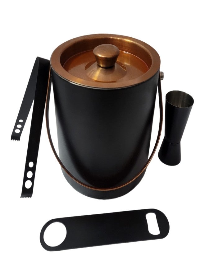 Nooks Ice Bucket 1 Liter with Ice Scope, Ice Tong, Opener, Great bar Tools for Home bar Accessories, Mini bar, Wine Black for Cocktail Party and Wine Dining - Image 1