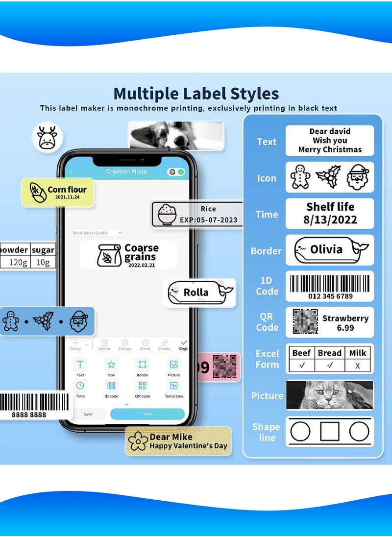 Mi VAZA Wireless Label Maker - Portable Thermal Label Printer - Bluetooth Labeler - Sticker Machine Built-in Rechargeable Battery - Office Supplies - Food Label  - Image 2