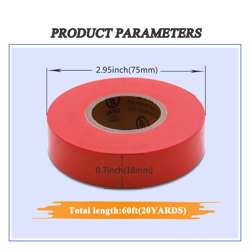 SoundOriginal Electrical Tape 0.7 Inch by 60 Feet 4 Pack Waterproof Flame Retardant Indoor Outdoor High Temperature Resistance (60Ft 4Colors) - Image 3