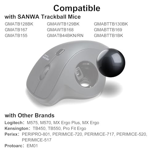 SANWA Trackball 34mm/1.34in, Replacement Ball for Logitech m575, m570, MX Ergo, Perixx, Kensington, and Other Compatible Trackball Mouse, Glossy Black - Image 3