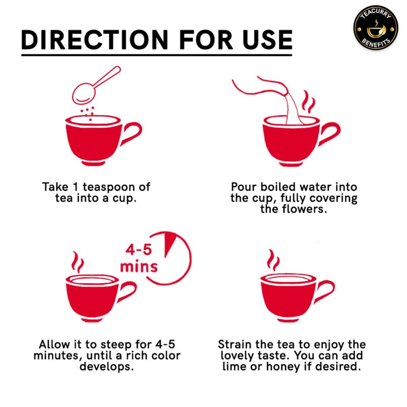 Teacurry Rose Flower Tea (20 Grams, Golden Tin Jar) - Pure, Sun-Dried Rose Petals for Skin Glow and Immunity | 100% Pure and Natural Sun-Dried Rose Petals - Image 4