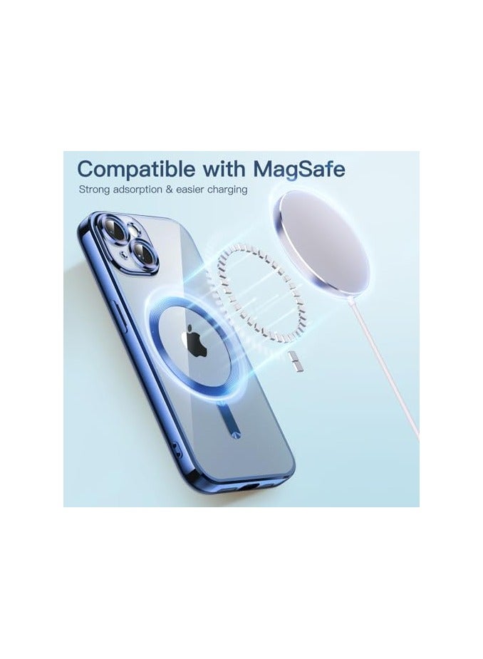 جي تيك حافظة JETech ناعمة وشفافة لهاتف iPhone 14 Plus مقاس 6.7 بوصة، حماية كاملة لعدسة الكاميرا، متوافقة مع الشحن اللاسلكي MagSafe، غطاء هاتف TPU مطلي بالكهرباء مقاوم للصدمات (أزرق) - Image 3