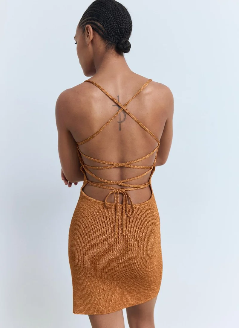 MANGO Crossed Back Lurex Dress