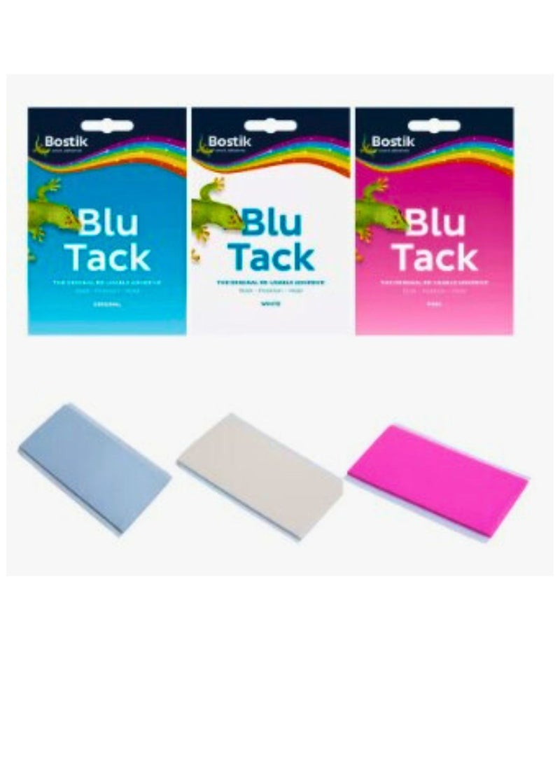 Bostik 3-Pack Blu Tack Multipurpose Reusable Adhesive Assorted Colours - Image 1