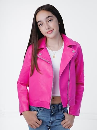 Barbie Big Girls Faux Leather Jacket Metallic Pink 10-12 - Image 2
