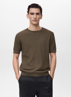 Mango Man Textured Striped Crew Neck  T-Shirt  - Image 1