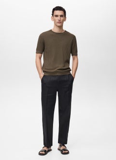 Mango Man Textured Striped Crew Neck  T-Shirt  - Image 5