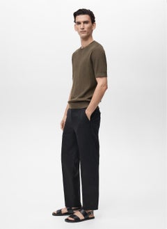 Mango Man Textured Striped Crew Neck  T-Shirt  - Image 3
