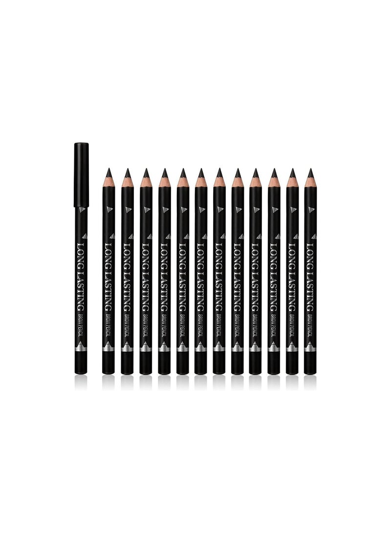 Mn مجموعة من 12 قلم حواجب لون أسود طويل الأمد مقاوم للماء - Image 1