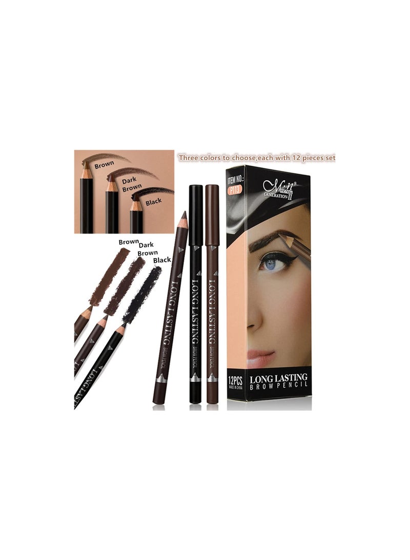 Mn مجموعة من 12 قلم حواجب لون أسود طويل الأمد مقاوم للماء - Image 3