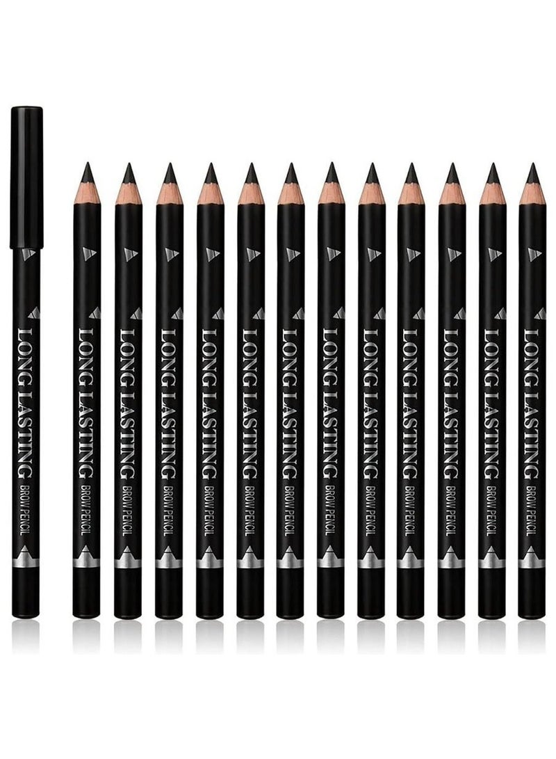 Mn مجموعة من 12 قلم حواجب لون أسود طويل الأمد مقاوم للماء - Image 1