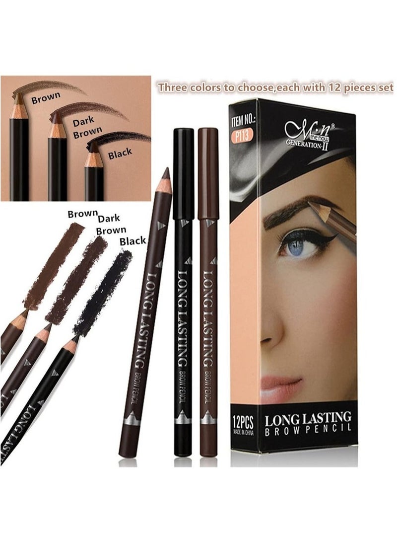 Mn مجموعة من 12 قلم حواجب لون أسود طويل الأمد مقاوم للماء - Image 3