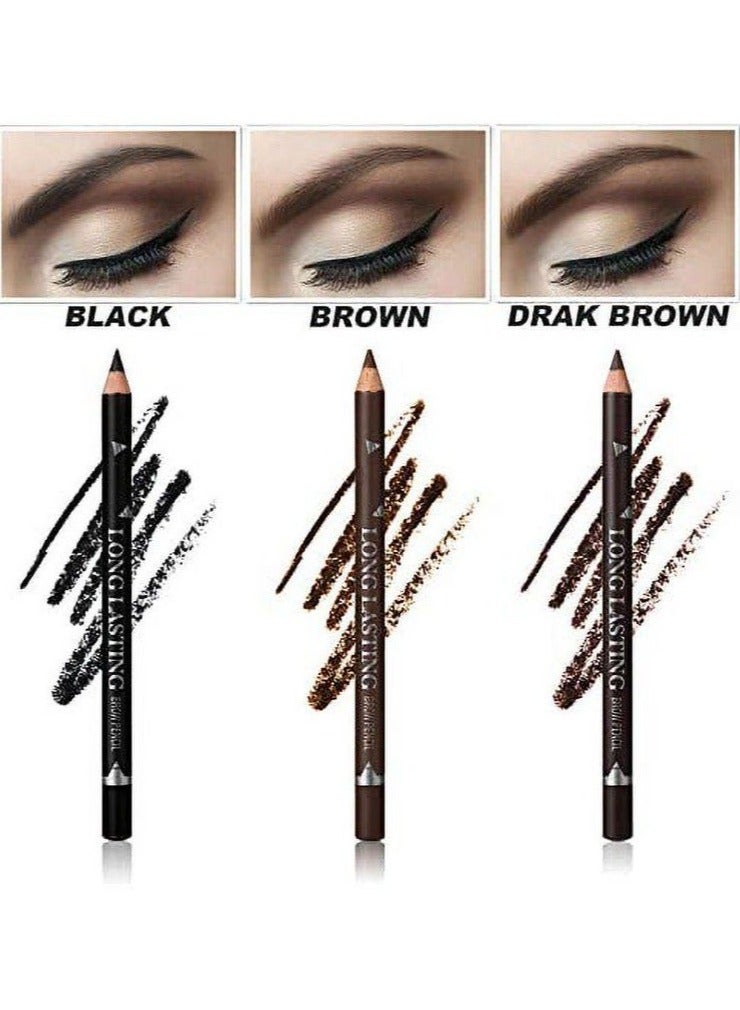 Mn مجموعة من 12 قلم حواجب لون أسود طويل الأمد مقاوم للماء - Image 4
