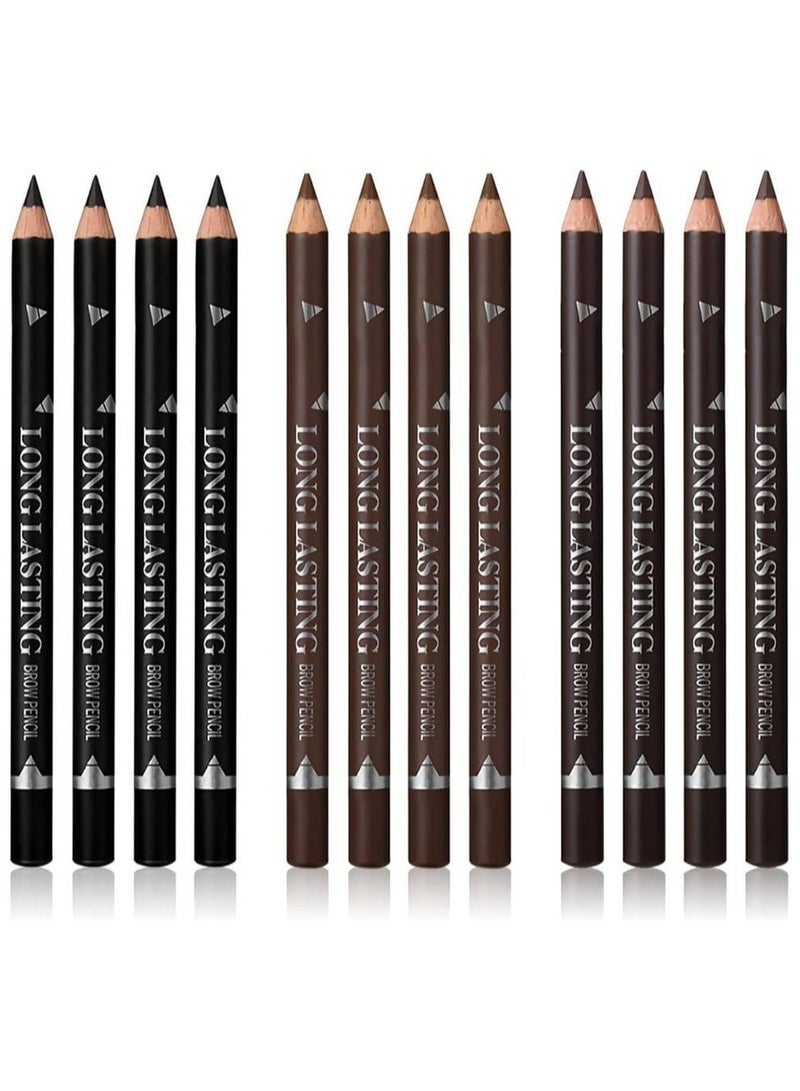 Mn مجموعة من 12 قلم حواجب لون أسود طويل الأمد مقاوم للماء - Image 5