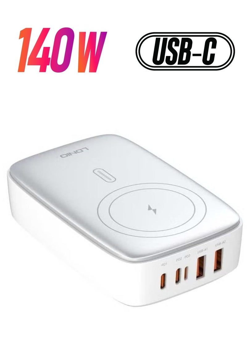 JAJEEK Q4010 140W Multi-Port Desktop Charger – 5 Ports GaN PD Fast Portable Type-C Charger for Laptop, Tablet, Mobile Phone – Compact Design, High-Speed Charging Solution - Image 1