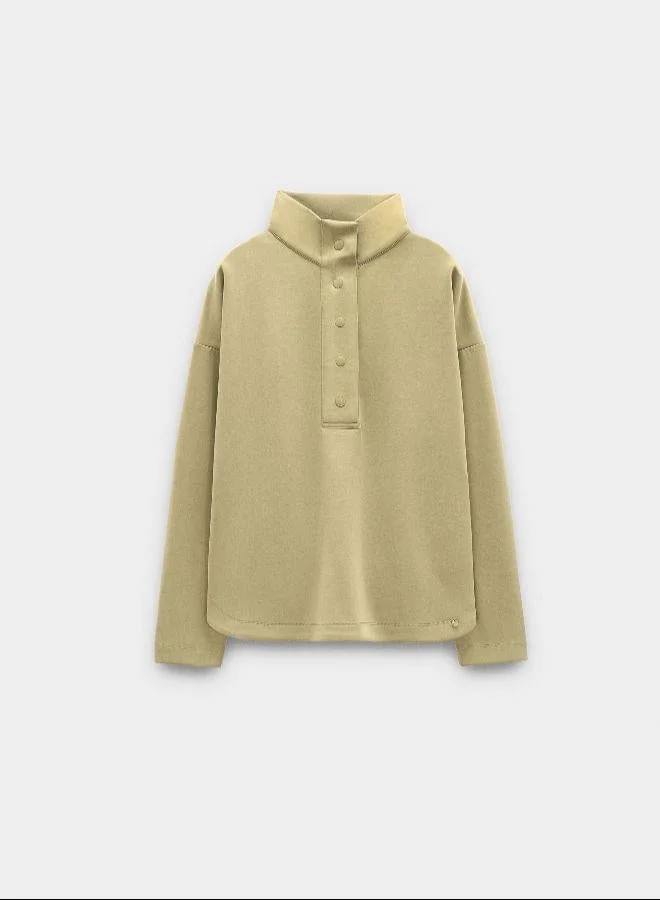 PARFOIS Green Sweatshirt with buttons soft touch for Women | Best Price UAE