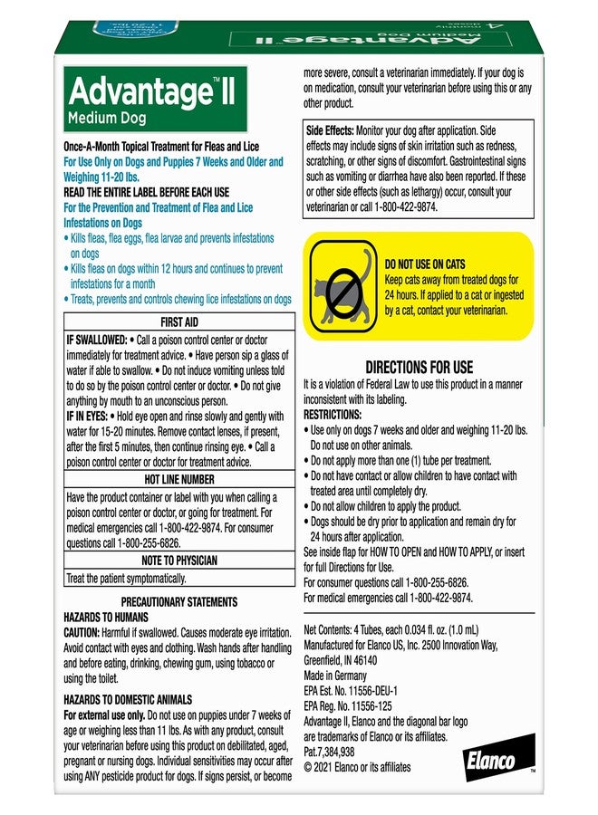 Advantage II Medium Dog Vet-Recommended Flea Treatment & Prevention | Dogs 11-20 lbs. | 4-Month Supply - Image 2