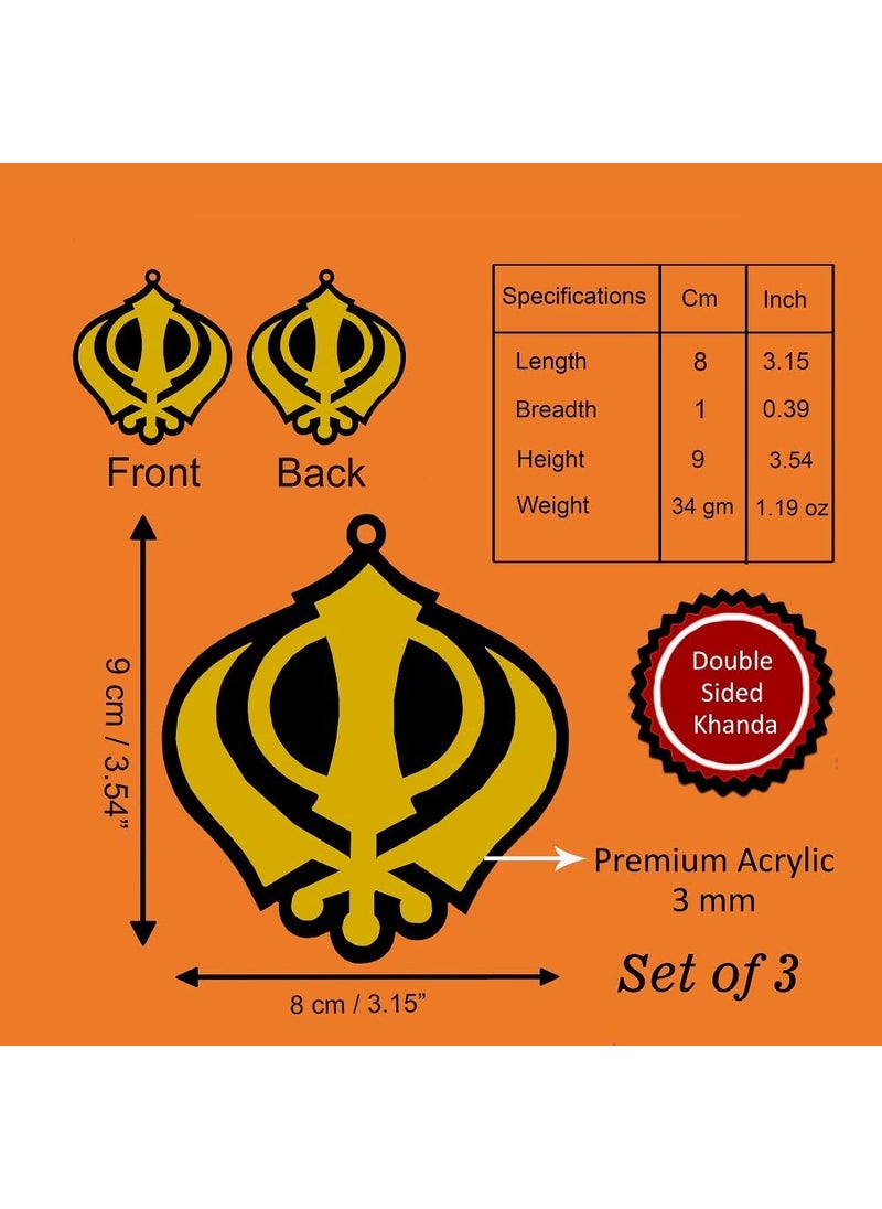 Divya Mantra Divya Mantra Sikh Khanda for Car Home Wall Decor Temple Pooja Items Sacred Religious Decorative Showpiece Interior Hanging Accessories Puja Symbol Good Luck Charm Double Sided Black Yellow Set Of 3  - Image 2