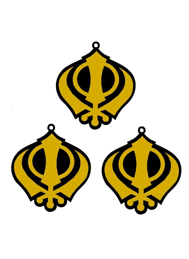 Divya Mantra Divya Mantra Sikh Khanda for Car Home Wall Decor Temple Pooja Items Sacred Religious Decorative Showpiece Interior Hanging Accessories Puja Symbol Good Luck Charm Double Sided Black Yellow Set Of 3  - Image 1