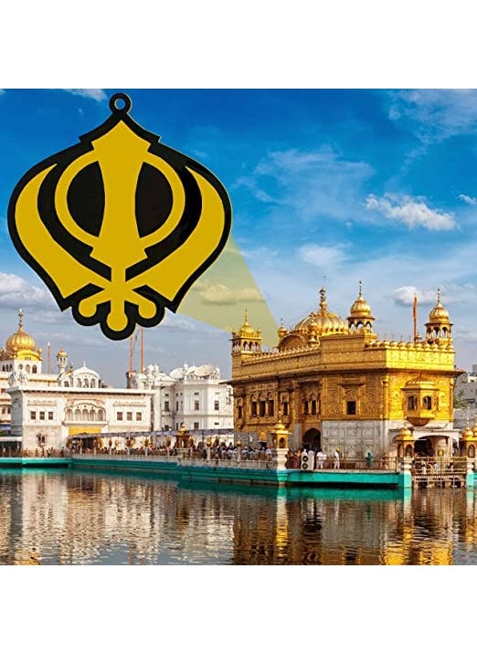 Divya Mantra Divya Mantra Sikh Khanda for Car Home Wall Decor Temple Pooja Items Sacred Religious Decorative Showpiece Interior Hanging Accessories Puja Symbol Good Luck Charm Double Sided Black Yellow Set Of 3  - Image 3