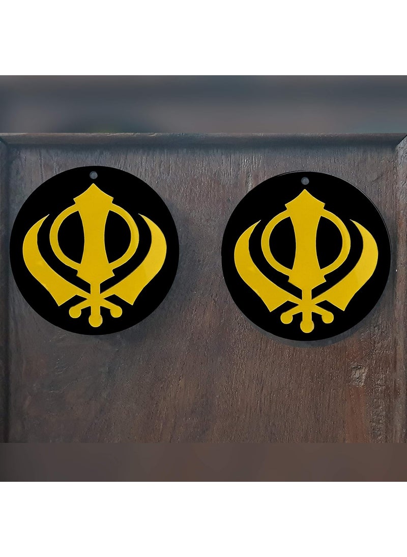 Divya Mantra Divya Mantra Sikh Khanda for Car Home Wall Decor Temple Pooja Items Sacred Religious Decorative Showpiece Interior Hanging Accessories Puja Symbol Good Luck Charm Double Sided Black Yellow Set Of 3  - Image 5