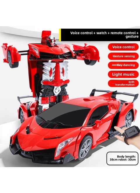 Gesture Induction Deformation Remote Control Car Children's Large Charging Racing King Kong Robot Boy Voice Control Toy-Color:Upgraded 4 Sets Of Batteries (180 Minutes Of Battery Life + Lifetime Warranty + Remote Control Screwdriver) - Extra Large 38cm - Red - Lambo [remote Control + Gesture + Language