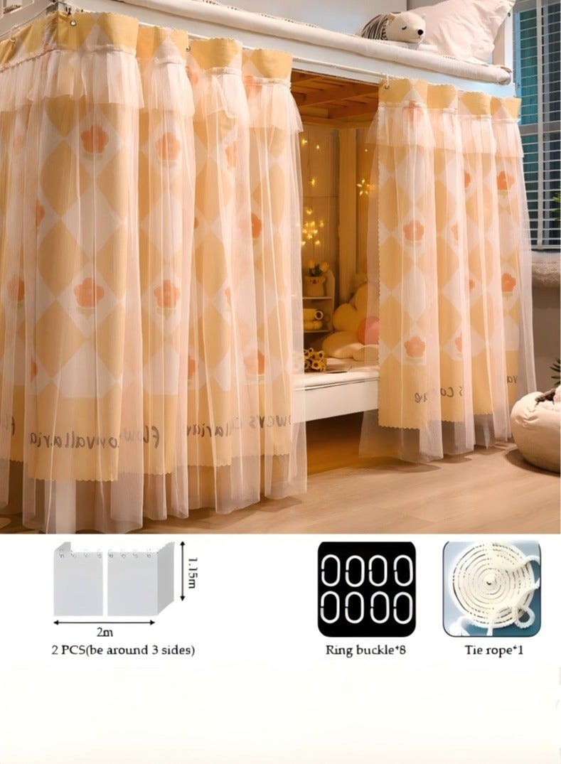 لاكي 2 قطعة ستارة سرير خاصة في الجزء السفلي من السرير بطابقين، ستارة تعتيم سرير واحد قابلة للتنفس والغبار، ستارة سرير عائلي عنبر، طبقة مزدوجة يمكن أن تغطي 3 جوانب - Image 2