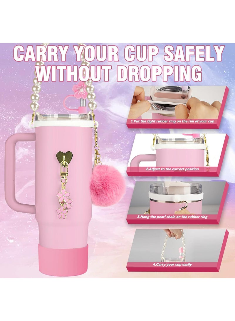 Y&D Compatible with Stanley Cup Accessories Set, Stanley Accessories 40 oz, Accesorios Stanley with Food-Grade Stanley Straw Cover, Stanley Tumbler Accessories Beautify Your Cup, Unique Gifts for WomenPink/Gold - Image 2