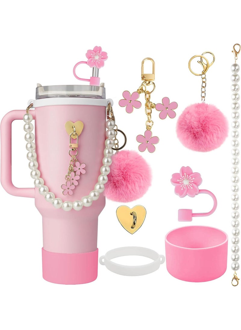 Y&D Compatible with Stanley Cup Accessories Set, Stanley Accessories 40 oz, Accesorios Stanley with Food-Grade Stanley Straw Cover, Stanley Tumbler Accessories Beautify Your Cup, Unique Gifts for WomenPink/Gold - Image 1