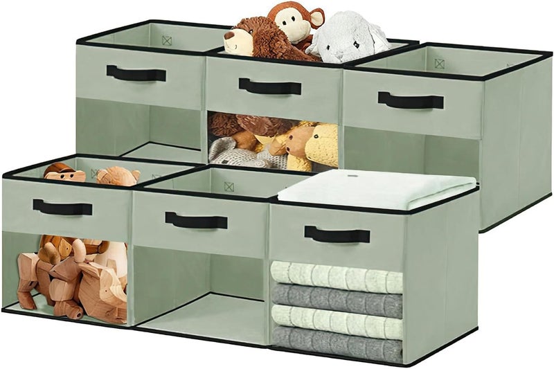 DECOMOMO Storage Cubes with Clear Window Storage Basket Foldable Cube Storage Bin for Shelves Kallax Toys Nursery Closet Bathroom (Cube 13" / 6pcs, Green) - Image 1