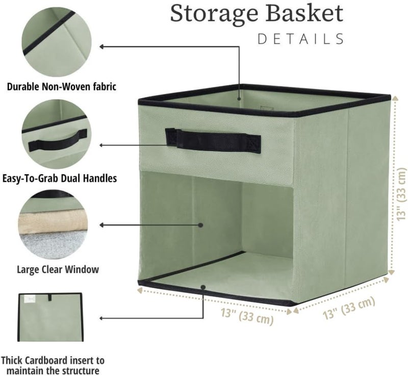 DECOMOMO Storage Cubes with Clear Window Storage Basket Foldable Cube Storage Bin for Shelves Kallax Toys Nursery Closet Bathroom (Cube 13" / 6pcs, Green) - Image 3