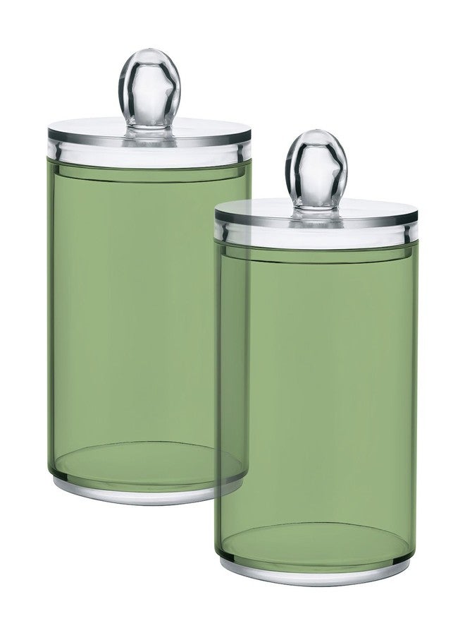 Xigua Light Green 2 Pack Qtip Holder Dispenser With Lid, Apothecary Jars Plastic Swabs Cans Clear Bathroom Storage Canister for Cotton Ball, Swab, Round Pads, Floss26 - Image 1