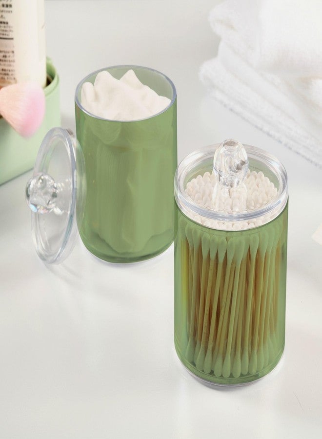 Xigua Light Green 2 Pack Qtip Holder Dispenser With Lid, Apothecary Jars Plastic Swabs Cans Clear Bathroom Storage Canister for Cotton Ball, Swab, Round Pads, Floss26 - Image 5