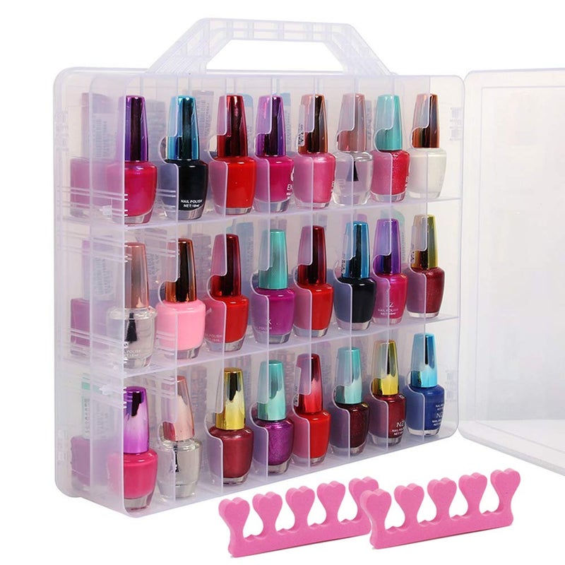 SUBAY Portable Nail Polish Organizer, Clear Double Side Nail Polish Holder,Gel Nail Storage for 48 Bottles with 6 Adjustable Dividers in Each Side Space Saver - Image 1