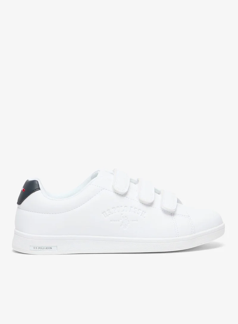 Women's White Casual Sneakers with Black Accent - Velcro Strap Design and Comfort Cushioned Sole for Everyday Style