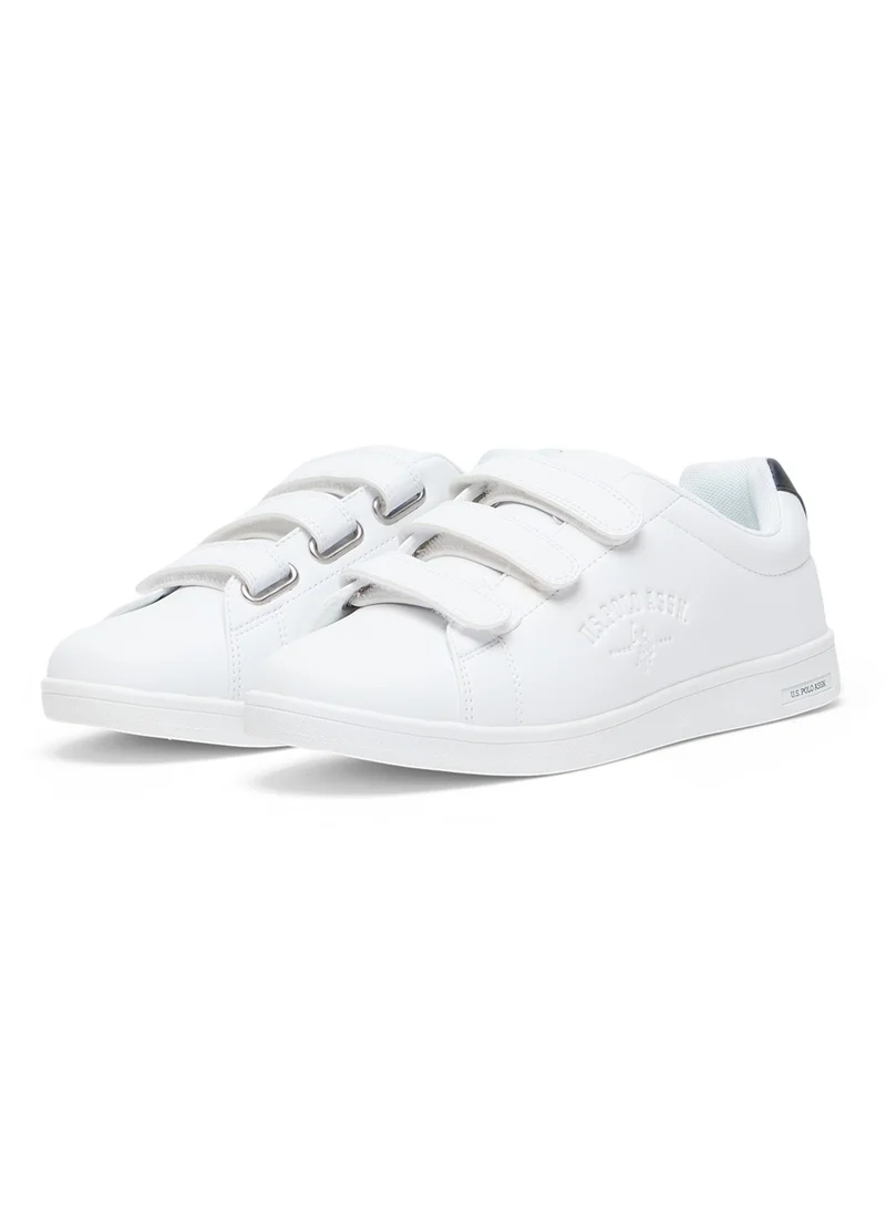 U.S. Polo Assn. Women's White Casual Sneakers with Black Accent - Velcro Strap Design and Comfort Cushioned Sole for Everyday Style