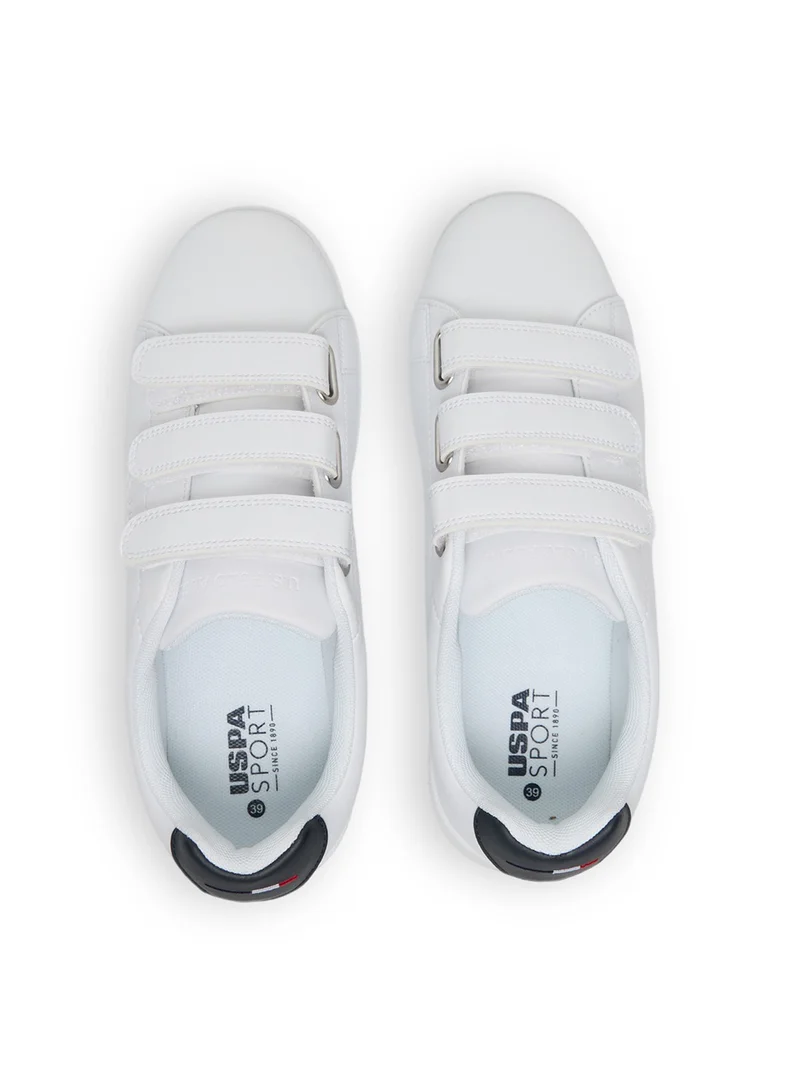 U.S. Polo Assn. Women's White Casual Sneakers with Black Accent - Velcro Strap Design and Comfort Cushioned Sole for Everyday Style