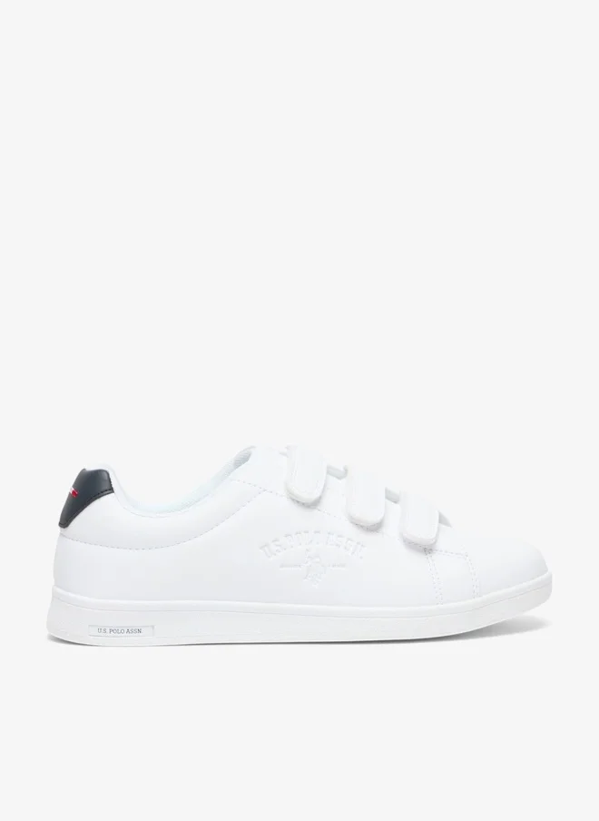 Women's White Casual Sneakers with Black Accent - Velcro Strap Design Shoes and Comfort Cushioned Sole for Everyday Style