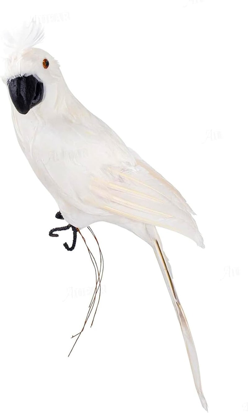 AUEAR, 17.7 Inch White Lifelike Artificial Birds Feathered Fake Shoulder Artificial Parrot Prop for Decoration Craft - Image 1
