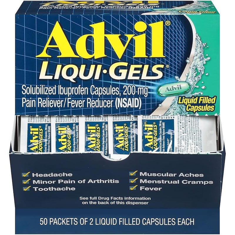 Advil Liqui-Gels Pain Reliever/Fever Reducer, Solubilized Ibuprofen 200mg, 2/Packet, 50 Packets/Box (016902) - Image 1