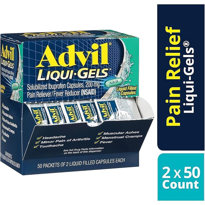 Advil Liqui-Gels Pain Reliever/Fever Reducer, Solubilized Ibuprofen 200mg, 2/Packet, 50 Packets/Box (016902) - Image 2