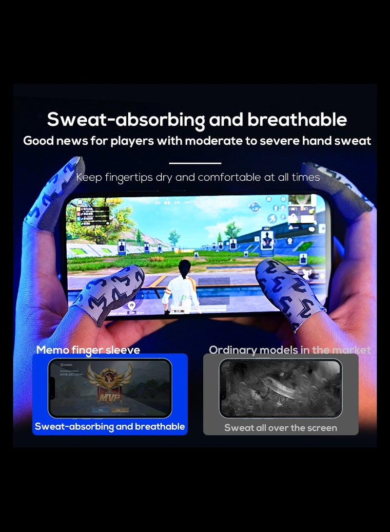 ميمو أكمام أصابع ميمو فائقة النحافة 0.3 مم للألعاب – حساسية عالية بألياف فضية، مضادة للعرق وقابلة للتنفس، مانعة للانزلاق لتحكم سلس ودقيق – مع علبة تخزين معدنية – متوافقة مع آيفون، آيباد، ريدماجيك، سامسونج – مثالية لببجي وكود (زوج واحد – 2 قطعة) - Image 4