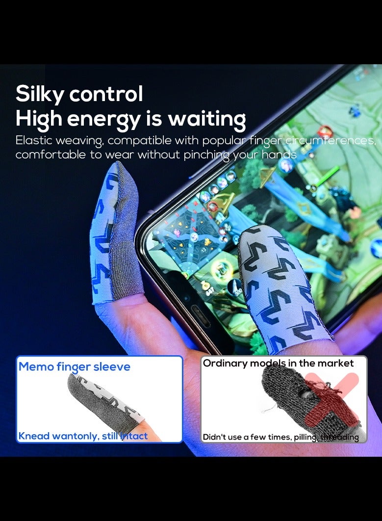 ميمو أكمام أصابع ميمو فائقة النحافة 0.3 مم للألعاب – حساسية عالية بألياف فضية، مضادة للعرق وقابلة للتنفس، مانعة للانزلاق لتحكم سلس ودقيق – مع علبة تخزين معدنية – متوافقة مع آيفون، آيباد، ريدماجيك، سامسونج – مثالية لببجي وكود (زوج واحد – 2 قطعة) - Image 2