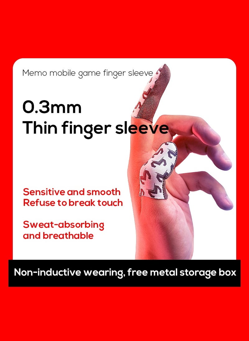 ميمو أكمام أصابع ميمو فائقة النحافة 0.3 مم للألعاب – حساسية عالية بألياف فضية، مضادة للعرق وقابلة للتنفس، مانعة للانزلاق لتحكم سلس ودقيق – مع علبة تخزين معدنية – متوافقة مع آيفون، آيباد، ريدماجيك، سامسونج – مثالية لببجي وكود (زوج واحد – 2 قطعة) - Image 5