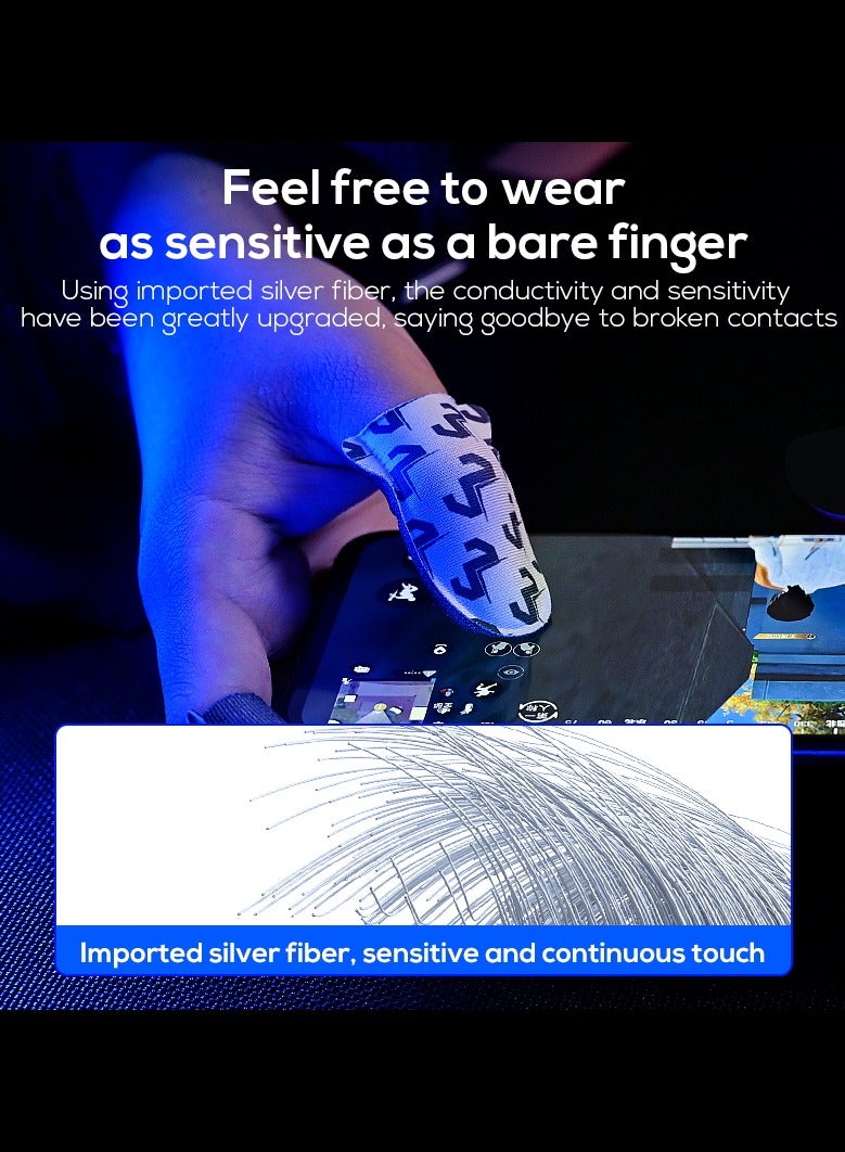 ميمو أكمام أصابع ميمو فائقة النحافة 0.3 مم للألعاب – حساسية عالية بألياف فضية، مضادة للعرق وقابلة للتنفس، مانعة للانزلاق لتحكم سلس ودقيق – مع علبة تخزين معدنية – متوافقة مع آيفون، آيباد، ريدماجيك، سامسونج – مثالية لببجي وكود (زوج واحد – 2 قطعة) - Image 3