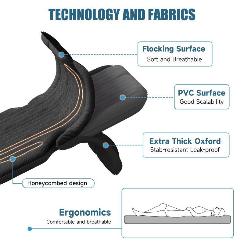DikaSun SUV Air Mattress Double-Sided Flocking Car Mattresses for Car Bed, Travel Camping Sleeping Bed with Air Pump 2 Pillows - Image 3