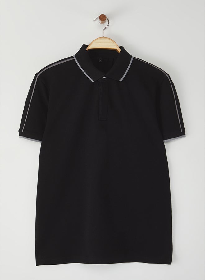 Trendyol Man Black Regular Cut Piping % Cotton Polo Neck T-shirt - Image 2